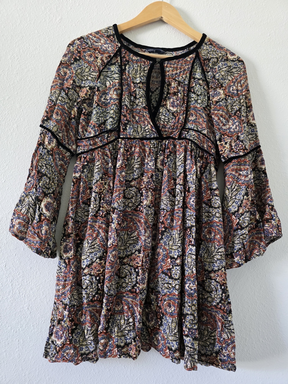 Boho Paisley Tiered Mini Dress in Rust & Black